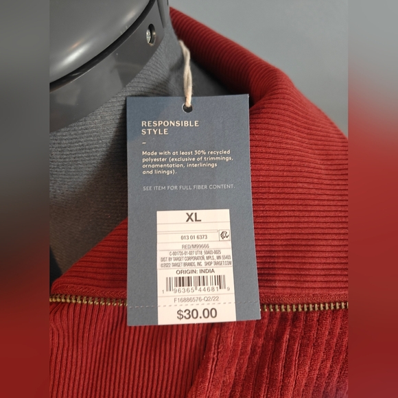 ❗NWT Universal Thread Red Ribbed Pullover Half Zip Top Size XL - Picture 2 of 3